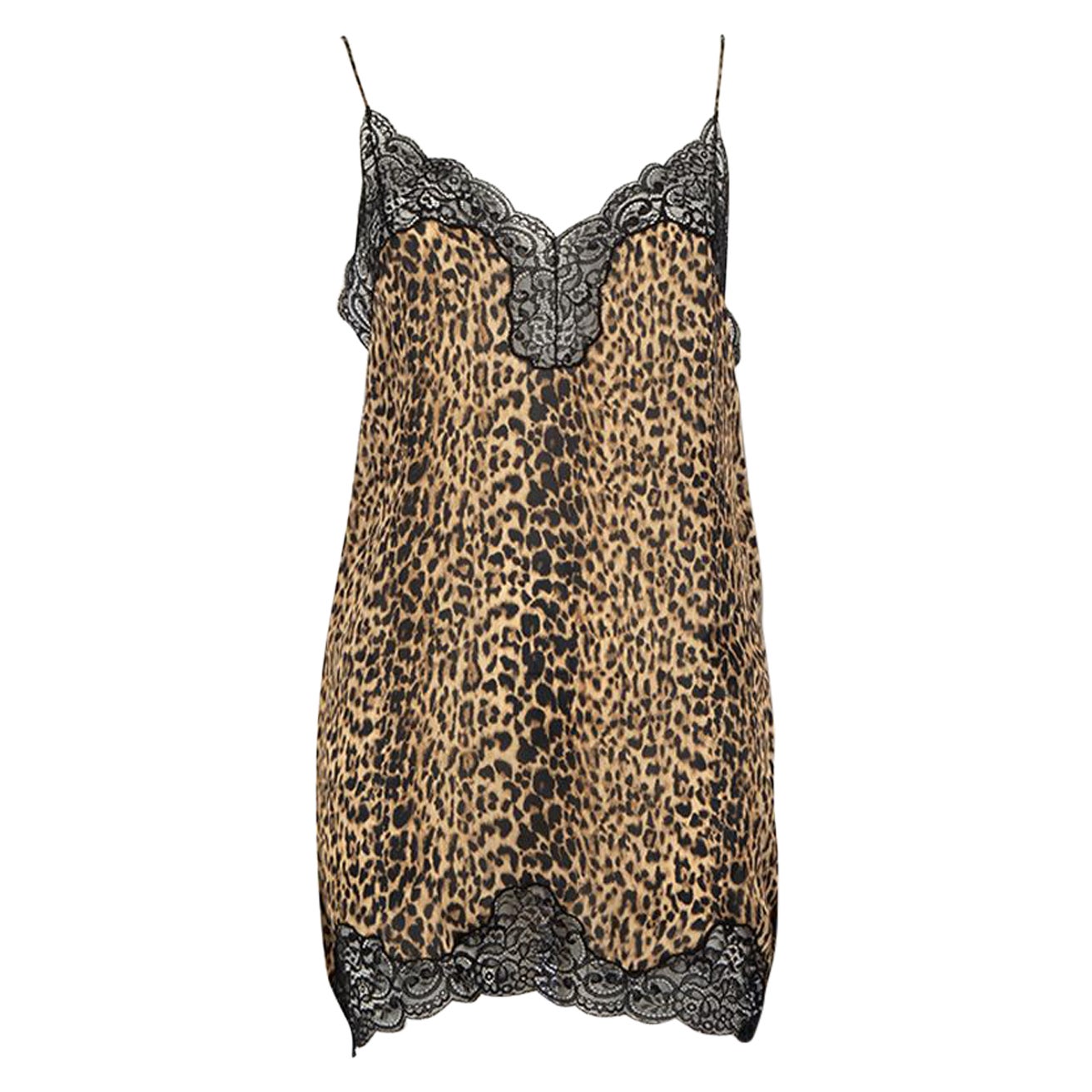Saint Laurent Brown Silk Leopard Slip Dress Size S