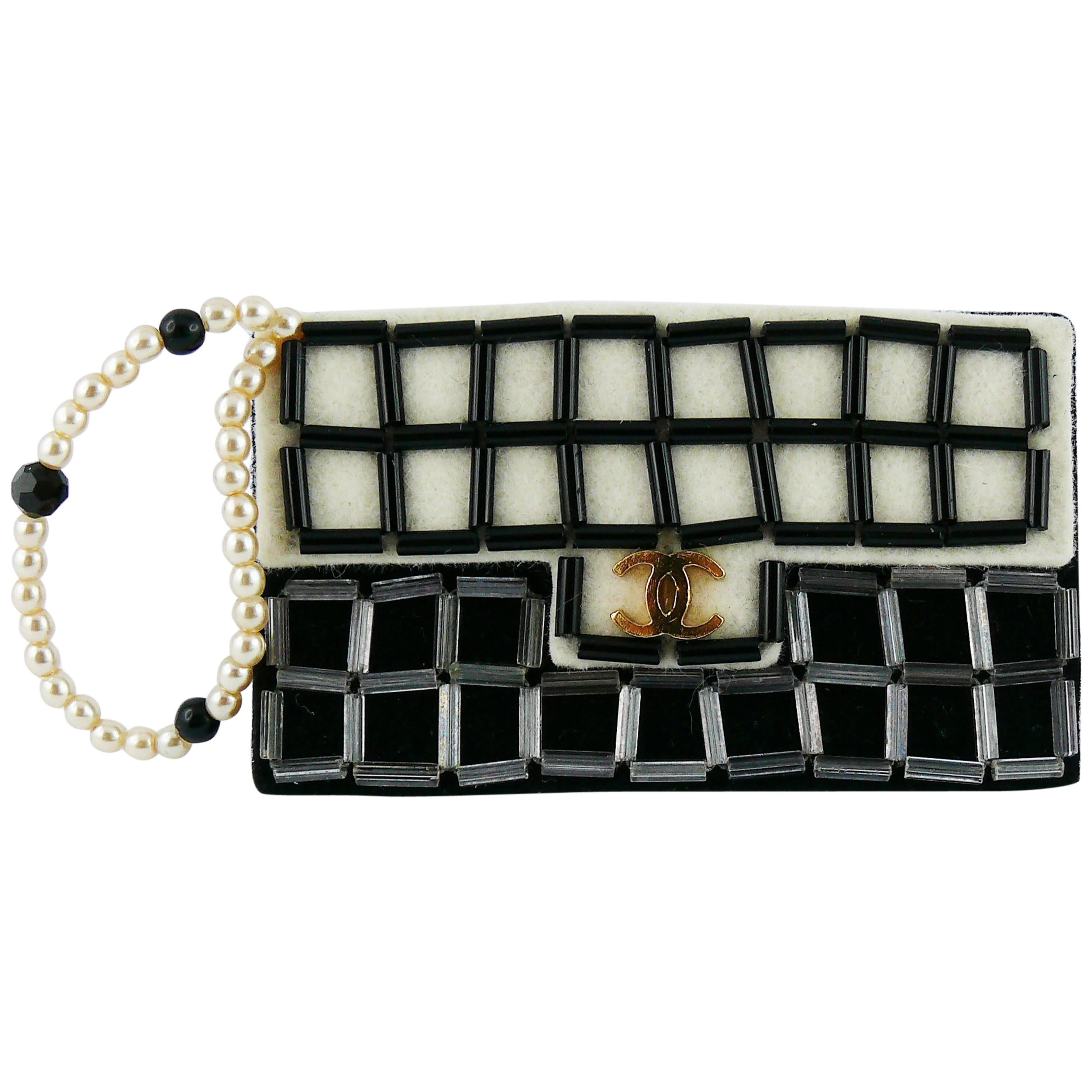 Chanel Large Iconic 2.55 Bag Felt Brooch With Faux Pearl Strap