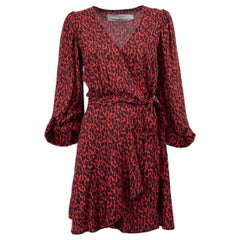 Used Iro Red Leopard Mini Wrap Dress Size S