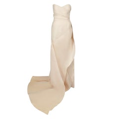 Vintage Monique Lhuillier Pale Peach Strapless Wedding Gown Size M