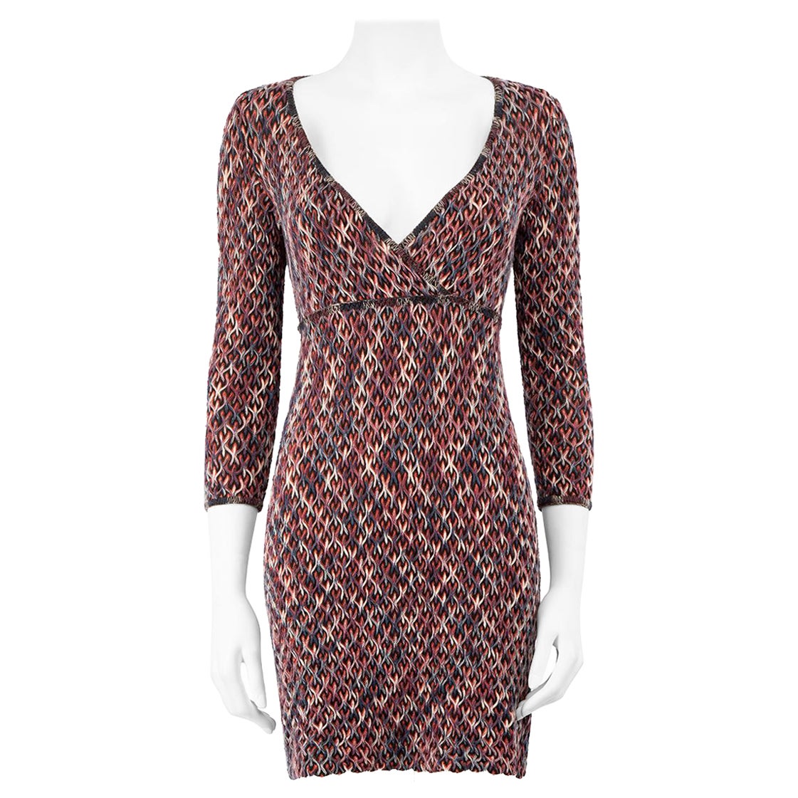 Missoni Purple Woven Long Sleeve V-Neck Dress Size L For Sale