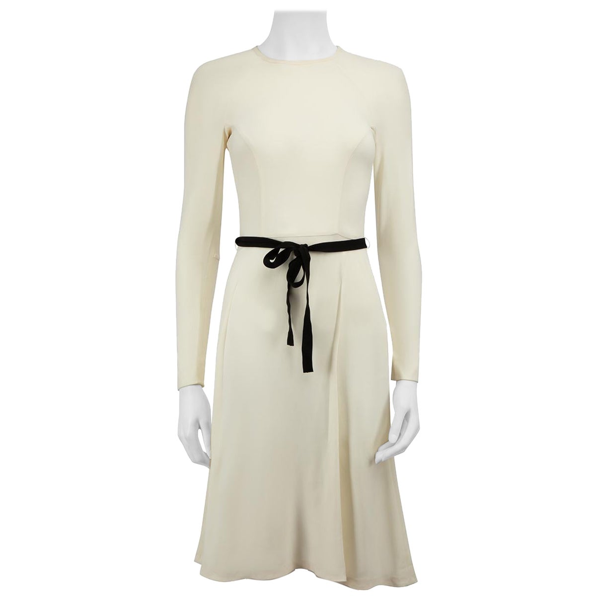Roland Mouret Cream Full Zip Belted Midi Dress Size S For Sale