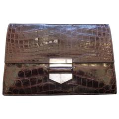 rare hermes crocodile pan clutch with sterling silver hardware 9