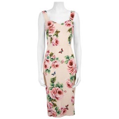 Dolce & Gabbana Pale Pink Silk Rose Fitted Dress Size S