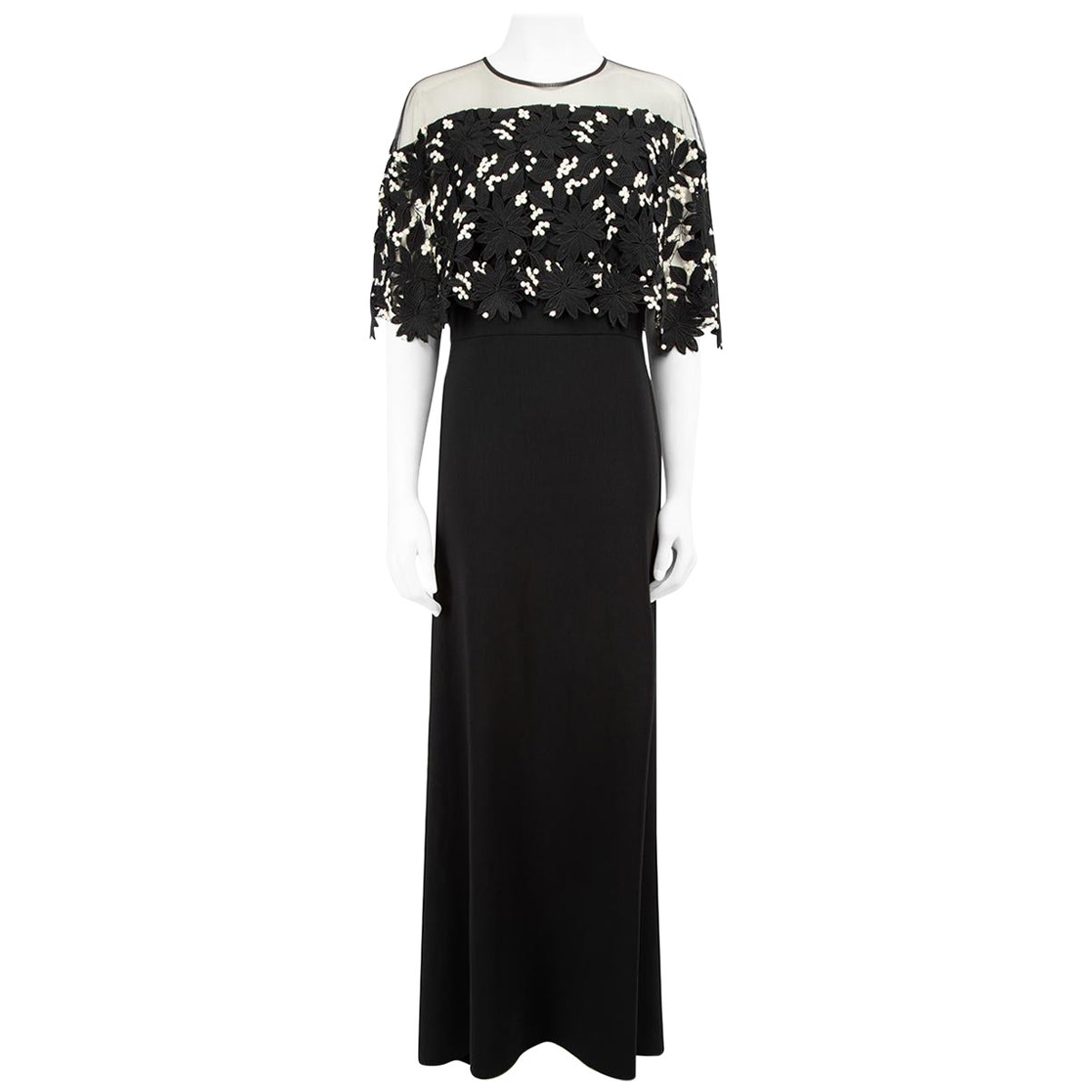 Lela Rose Black Floral Lace Panel Maxi Dress Size XXL For Sale
