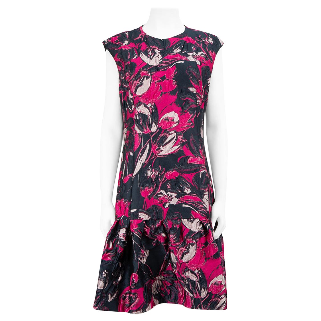 Carolina Herrera Floral Jacquard Pattern Dress Size XL For Sale