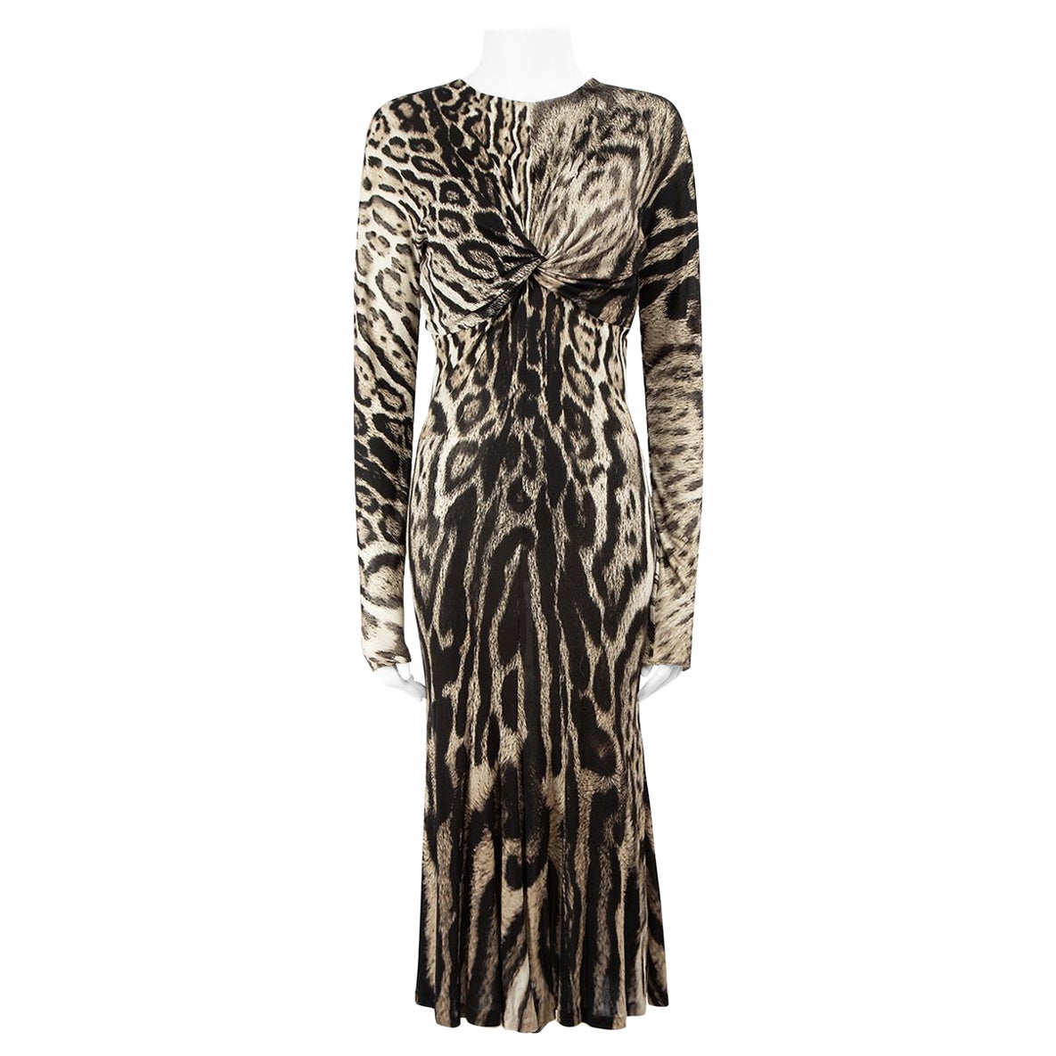 Roberto Cavalli Grey Leopard Print Midi Dress Size L For Sale