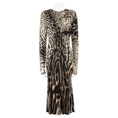 Used Roberto Cavalli Grey Leopard Print Midi Dress Size L