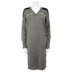 Used Prada Grey Wool Logo Embroidered Sweater Dress Size XS