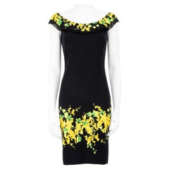 Blumarine Black Floral Fringed Knee Length Dress Size M