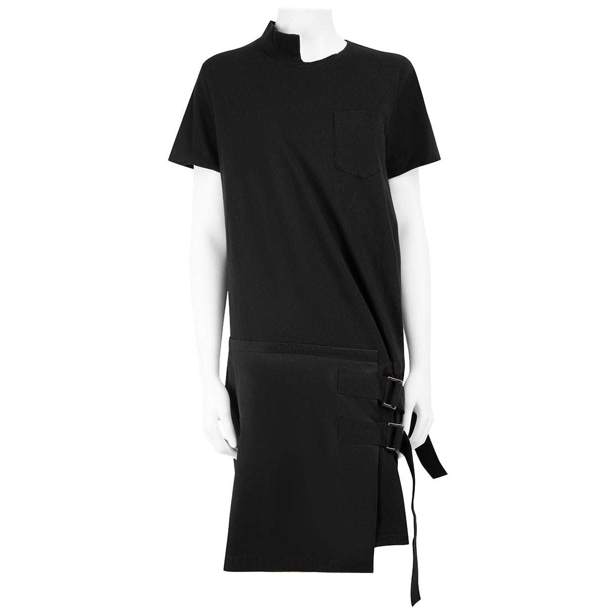Sacai Black Cotton Asymmetric Buckle Dress Size L For Sale