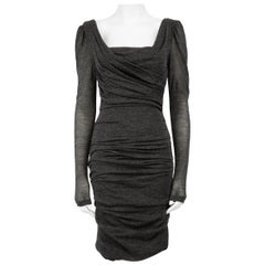 Dolce & Gabbana Grey Wool Drape Neck Ruched Dress Size M