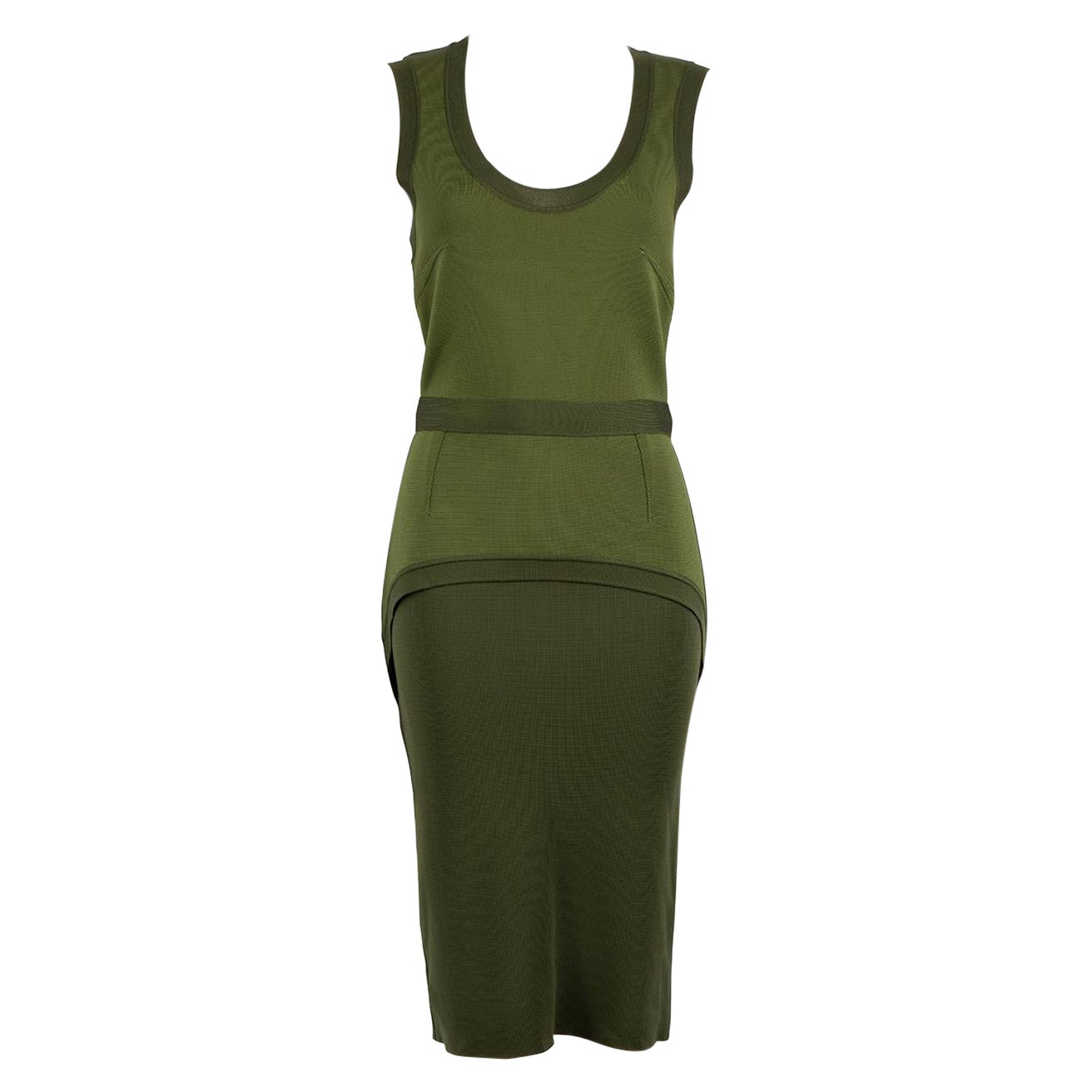 Givenchy Green Sleeveless Layered Midi Dress Size S For Sale