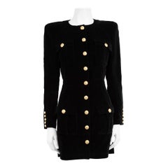 Balmain Black Velvet Button Detail Mini Dress Size L