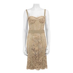 Dolce & Gabbana Beige Lace Boned Midi Dress Size M