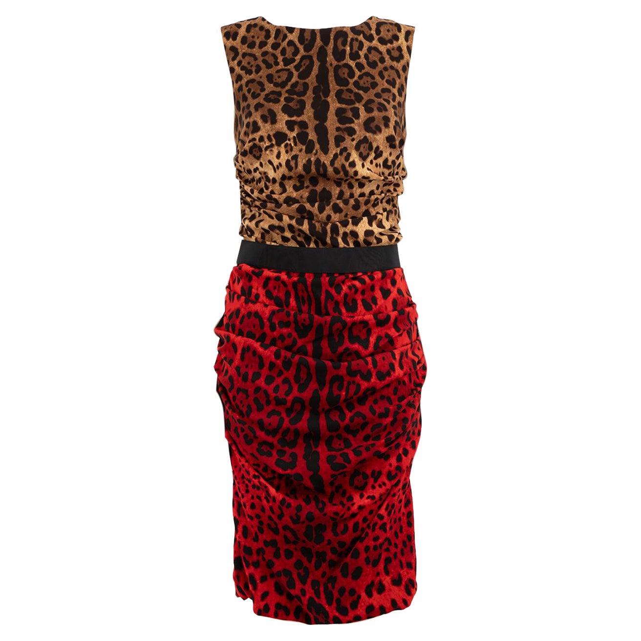 Dolce & Gabbana Two Tone Leopard Sleeveless Dress Size L For Sale