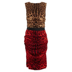 Dolce & Gabbana Zweifarbiges ärmelloses Kleid mit Leopardenmuster Größe L