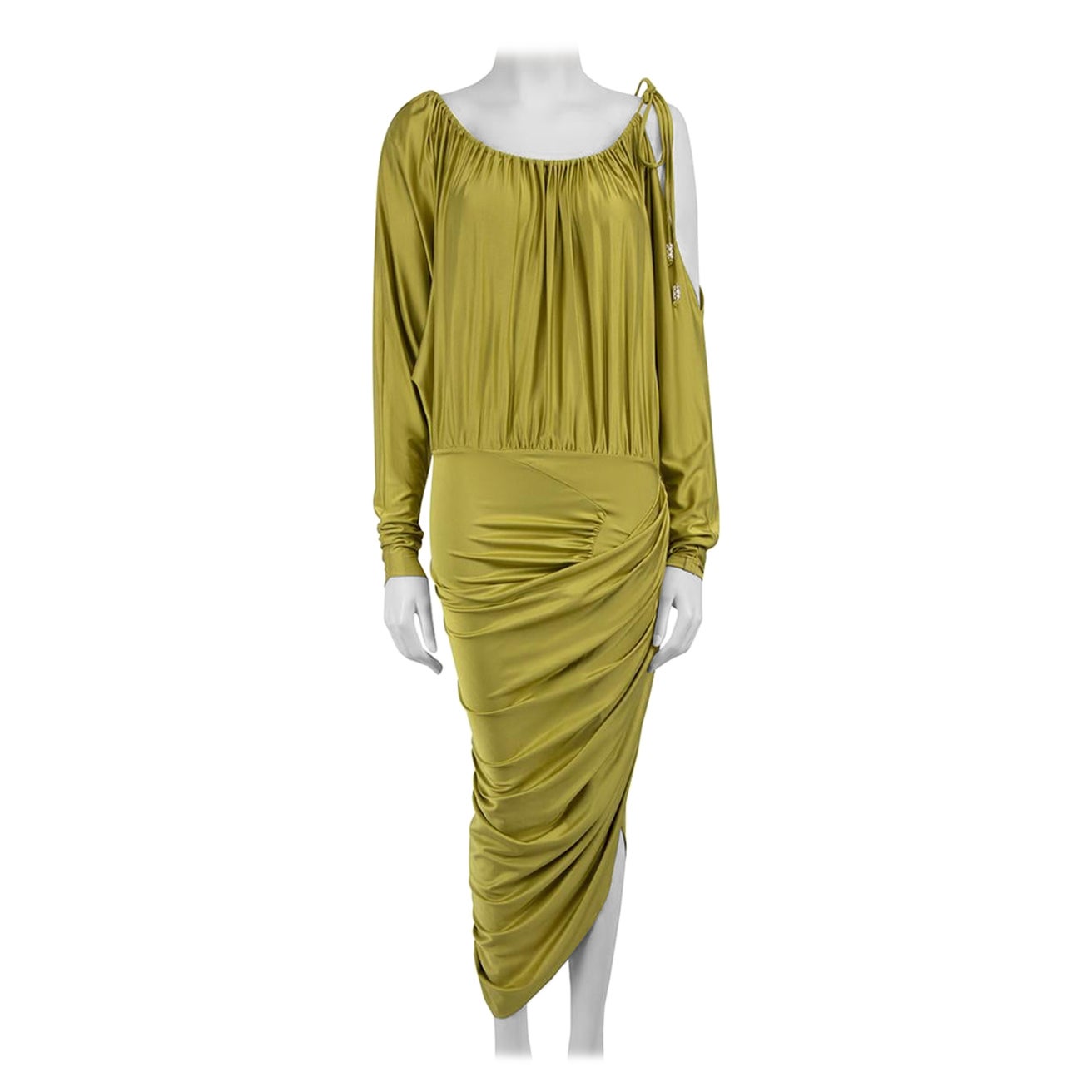 Alexandre Vauthier Green Cold Shoulder Ruched Dress Size M For Sale