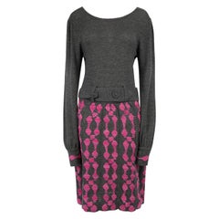 Tibi Grey Wool Knitted Long Sleeve Midi Dress Size L