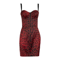 Dolce & Gabbana Red Leopard Print Mini Dress Size M