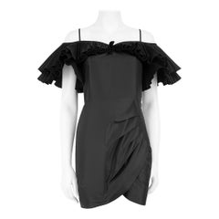 Alessandra Rich Black Pleated Ruffle Trim Dress Size S