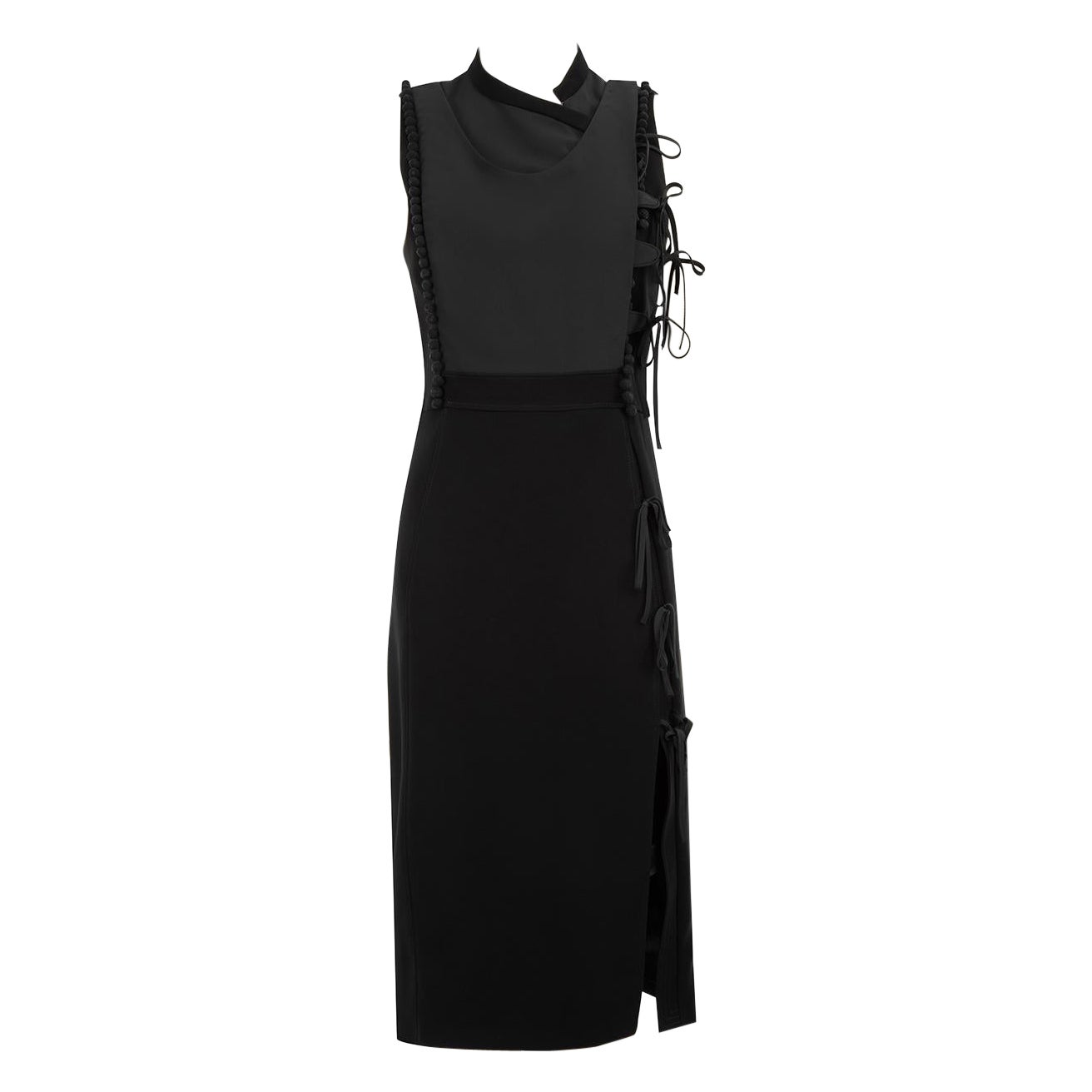 Altuzarra Black Tie Bow Accent Midi Dress Size L For Sale