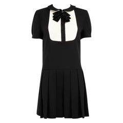 Saint Laurent Black Wool Pleated Mini Dress Size L