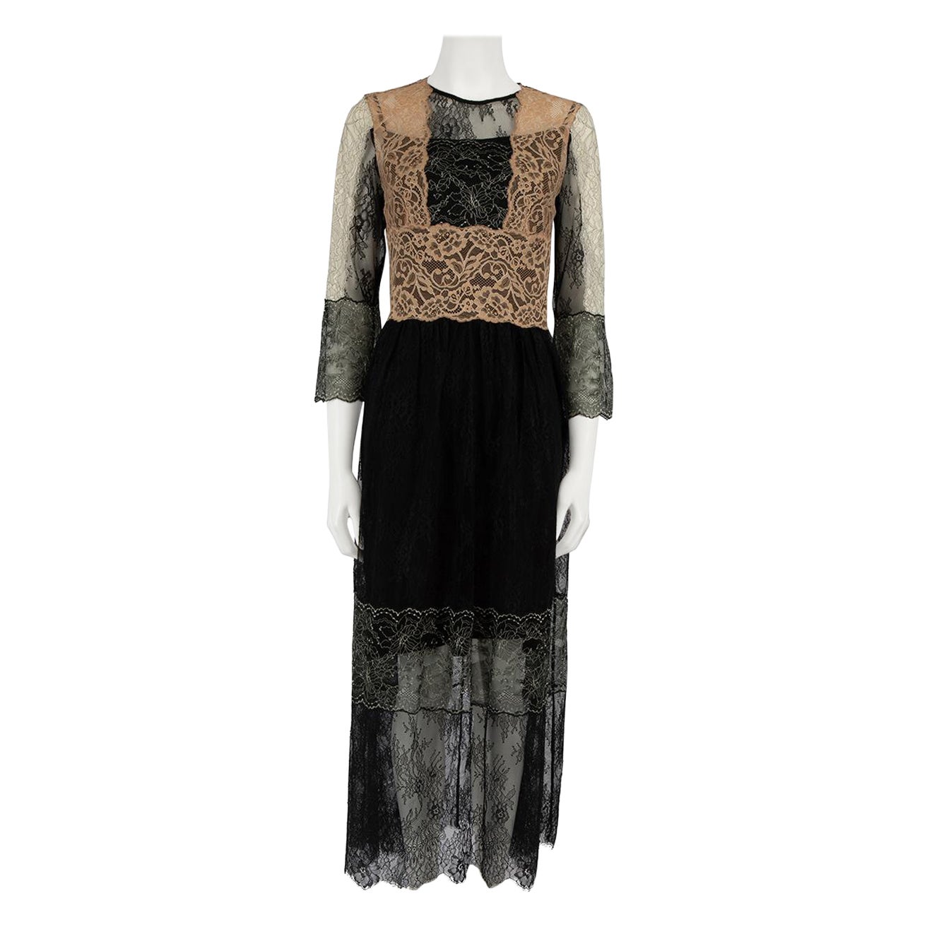 Sandro Black Lace Panel Layered Midi Dress Size M For Sale