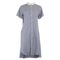Used Sacai Blue Striped Pleat Detail Dress Size S