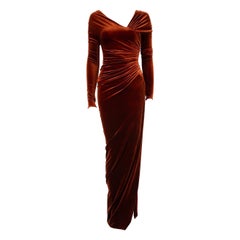 Alexandre Vauthier Brown Velvet Ruched Maxi Dress Size S