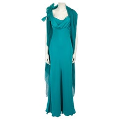 Alberta Ferretti Turquoise Gown & Wrap Scarf Size L