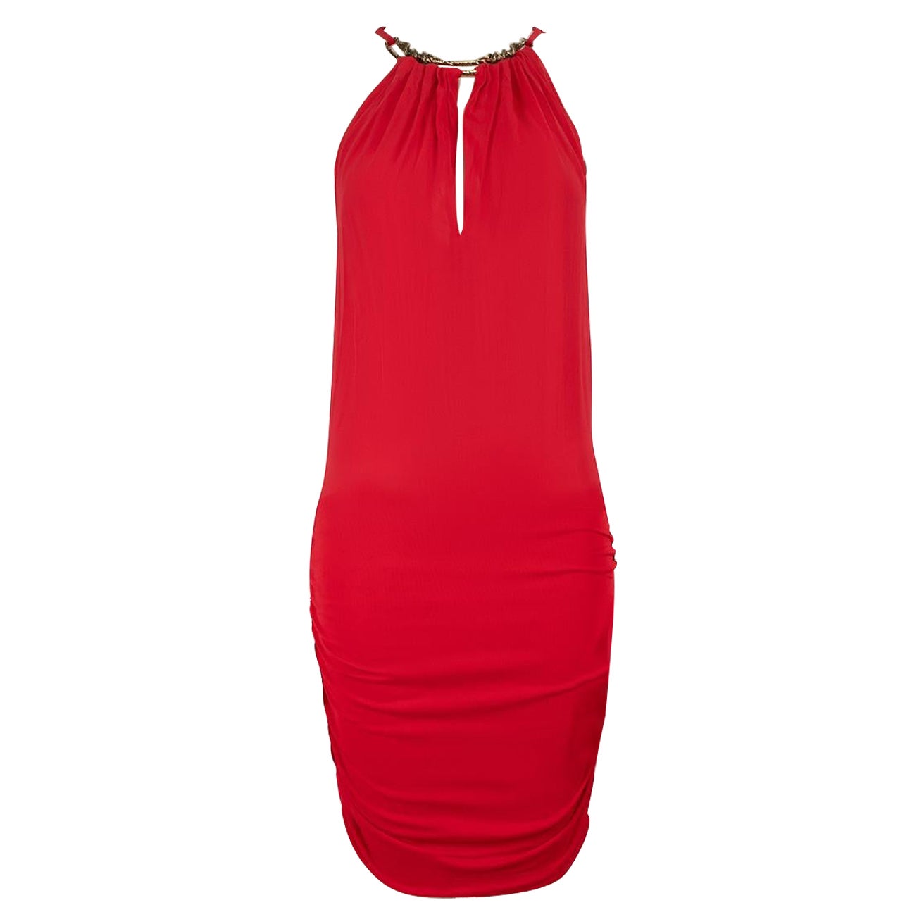 Roberto Cavalli Red Ruched Snake Detail Dress Size XS For Sale