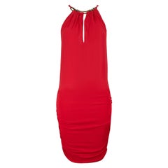 Roberto Cavalli Rotes gerafftes Kleid mit Schlangendetails Größe XS