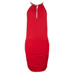 Roberto Cavalli - Robe rouge froncée avec détail serpent, taille XS