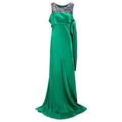 Amanda Wakeley Green Silk Embellished Maxi Gown Size XL