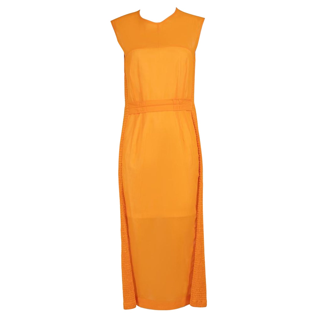 Sportmax Orange Cotton Smocked Panel Midi Dress Size M For Sale