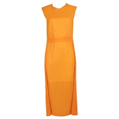 Sportmax Orange Cotton Smocked Panel Midi Dress Size M