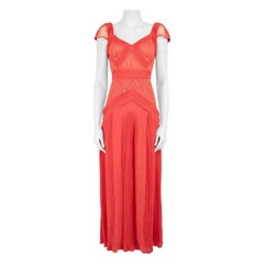 Used Roberto Cavalli Cavalli Class Coral Lace Panel Pleated Gown Size S
