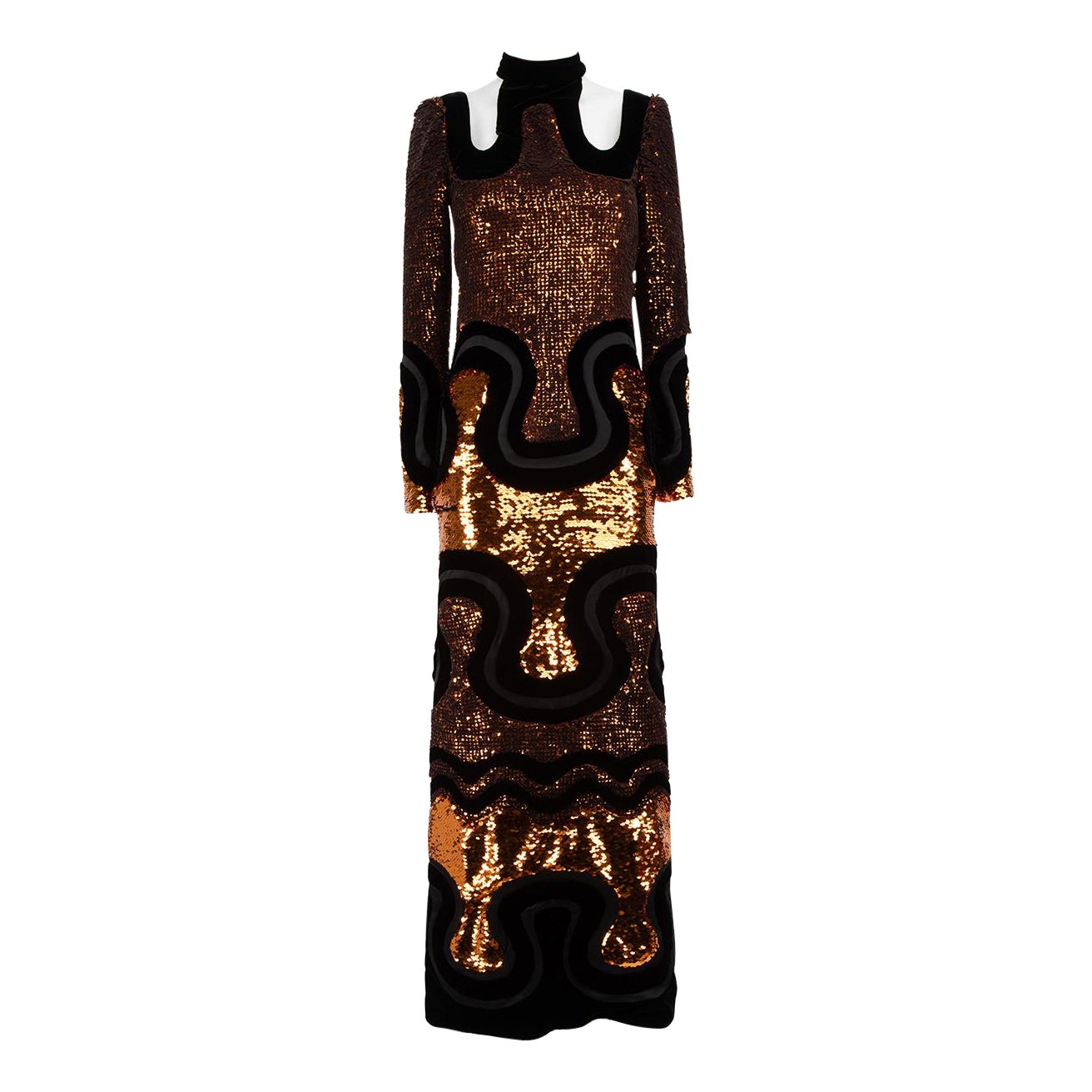 Tom Ford Black Velvet Sequinned Cut-Out Gown Size XS For Sale