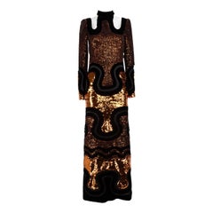 Used Tom Ford Black Velvet Sequinned Cut-Out Gown Size XS