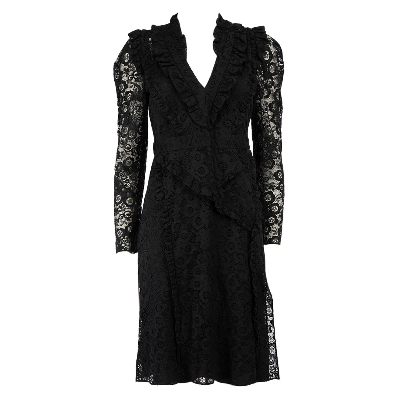 Altuzarra Black Lace Ruffle Trim Dress Size M For Sale