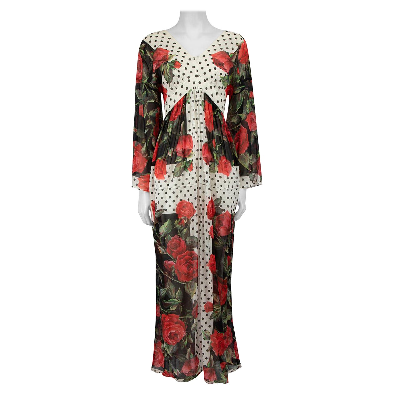 Dolce & Gabbana Floral & Polkadot Print Maxi Dress Size XS For Sale