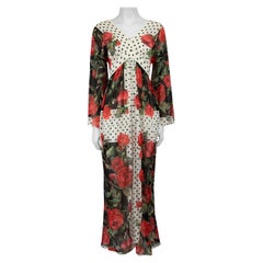 Dolce & Gabbana Floral & Polkadot Print Maxi Dress Size XS