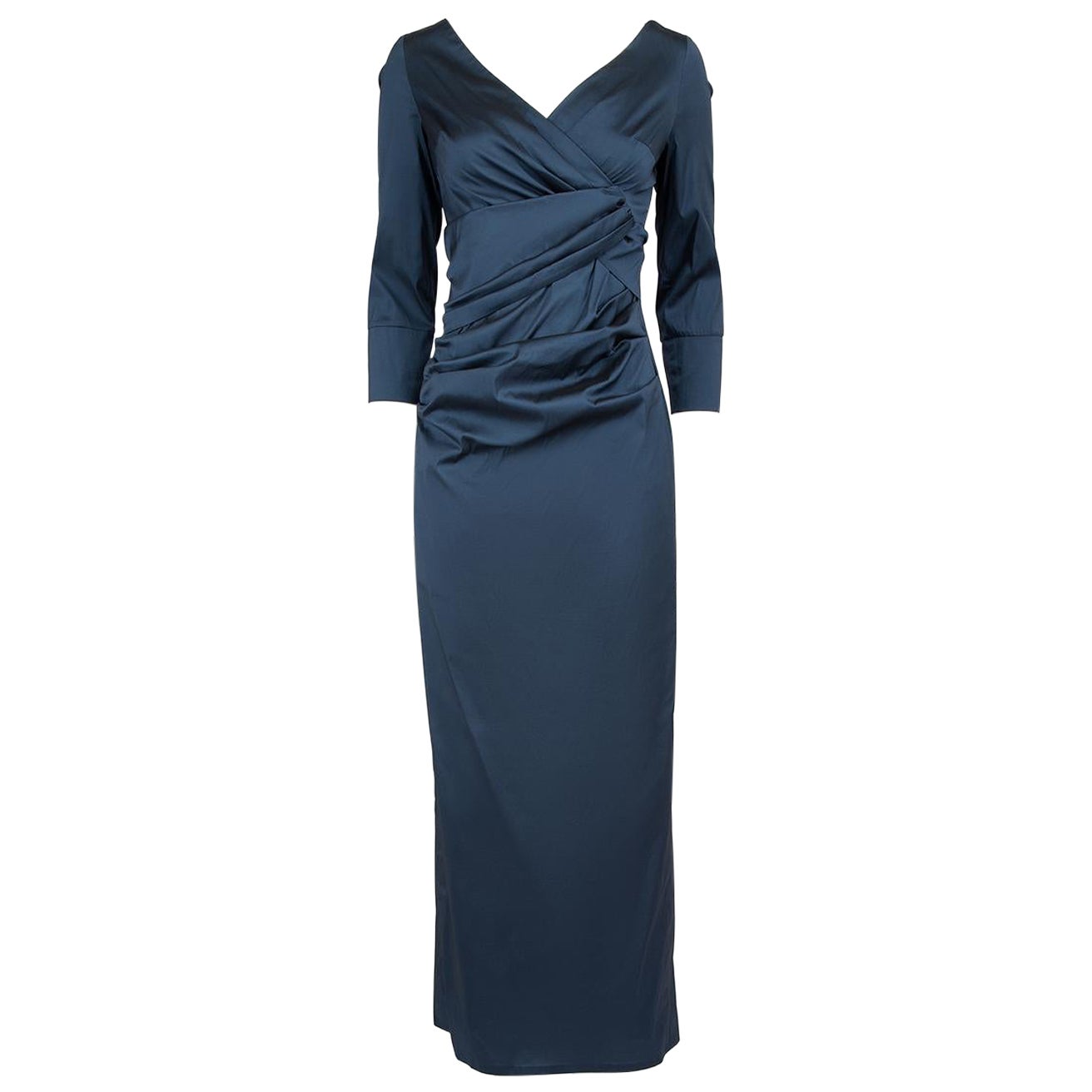 Talbot Runhof Navy Gathered Maxi Gown Size L For Sale