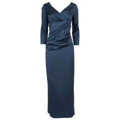 Used Talbot Runhof Navy Gathered Maxi Gown Size L