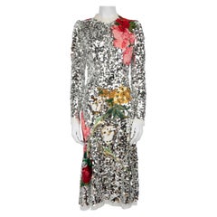 Dolce & Gabbana Silver Sequinned Floral Dress Size M