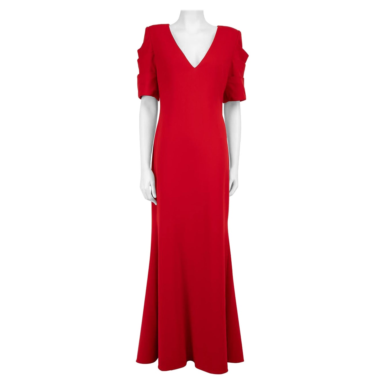 Badgley Mischka Red V-Neck Pleated Sleeve Gown Size XL For Sale
