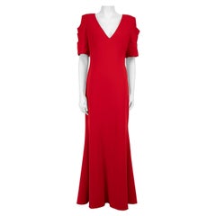 Used Badgley Mischka Red V-Neck Pleated Sleeve Gown Size XL