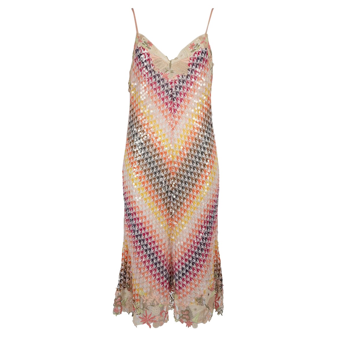 Missoni Zigzag Knit Sequin Lace Trim Mini Dress Size M For Sale