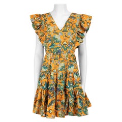 La DoubleJ Orange Floral Print Honeybun Ruffled Dress Size S